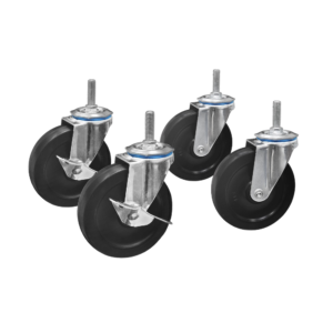 3EB26304 4" Black Industrial Rubber Castors Set (2 Swivel, 2 Side Brakes)